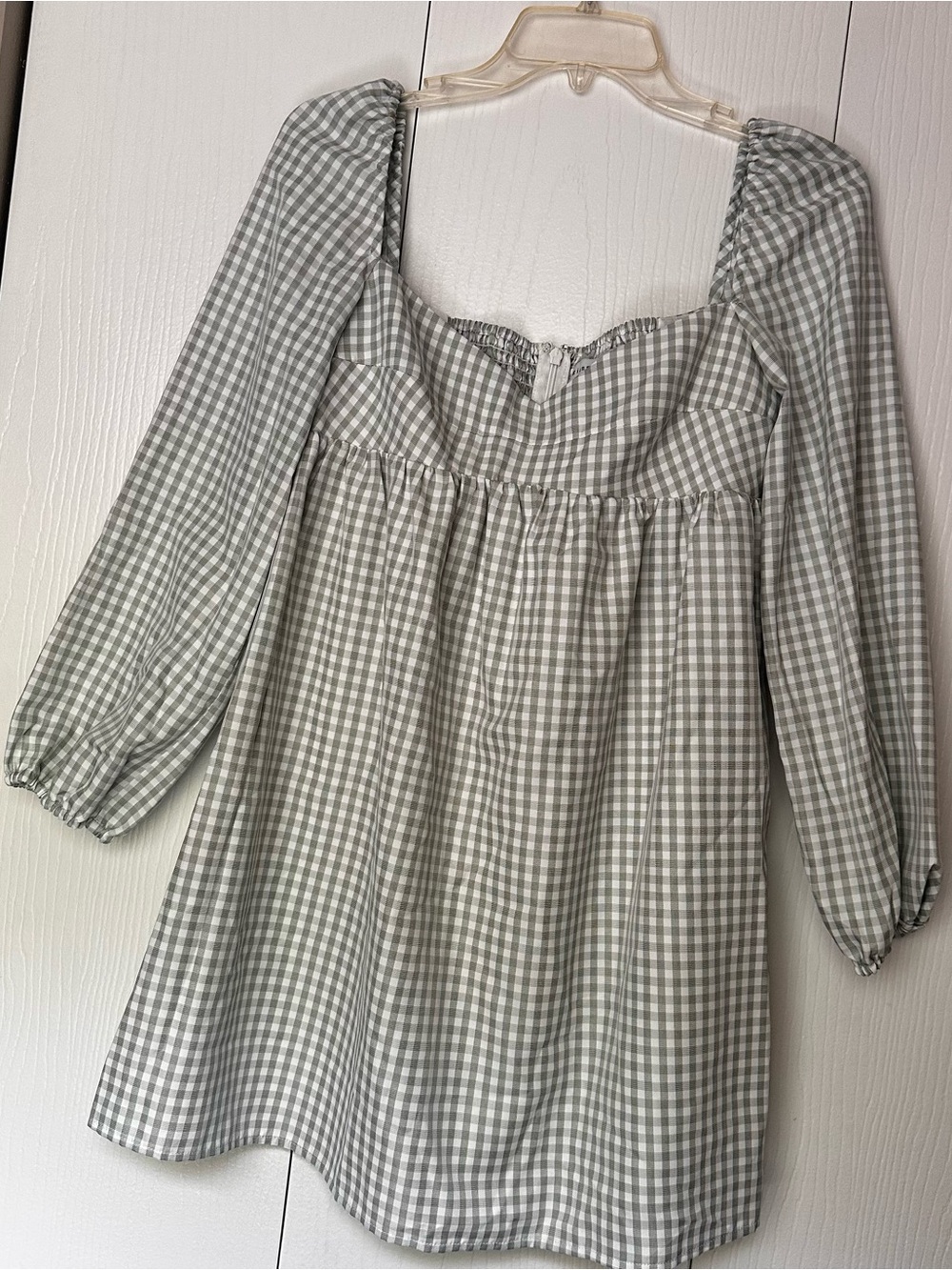 Gianni Bini Gingham Square Neck Babydoll Dress - Sage & White